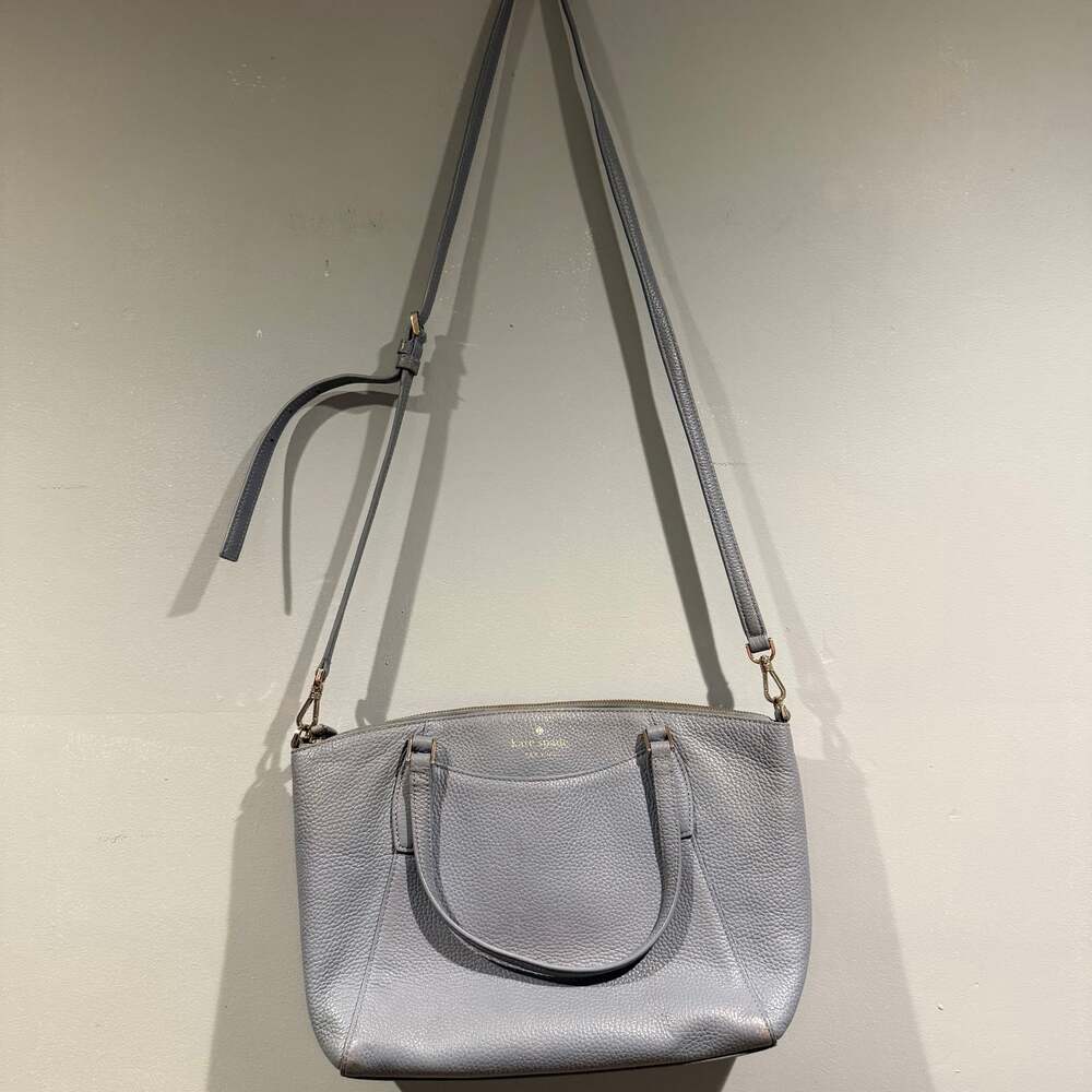 Kate Spade Pebbled Leather Crossbody Tote Bag Light Blue Gray